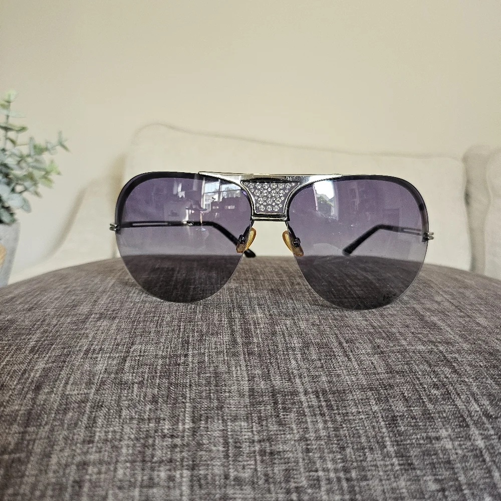 CHRISTIAN DIOR Silver and Black Aviator Sunglasses